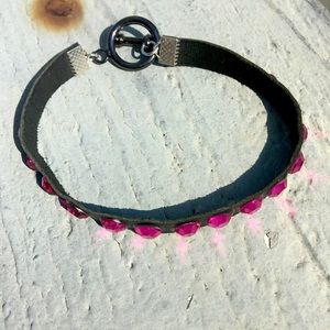 Swarovski Crystal single wrap bracelet in black with hot pink crystals